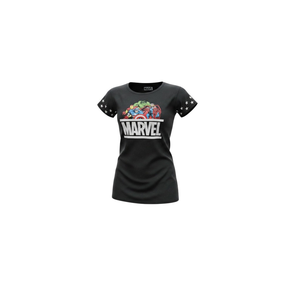 Marvel Graphic T-Shirt Womens Large Black Excellent Avengers Stars Comic Tee